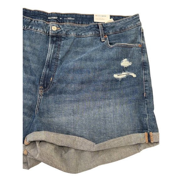 Old Navy OG Straight Distressed Blue Denim Jean Shorts Inseam 3in Size 28 New - Picture 2 of 6